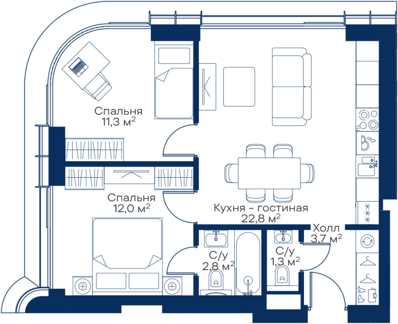 3 ккв (Евро) 52,5 м²