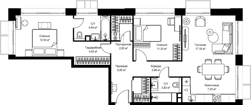 3 ккв (Евро) 77,1 м²