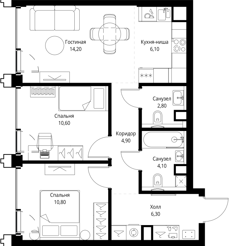 3 ккв (Евро) 60,1 м²