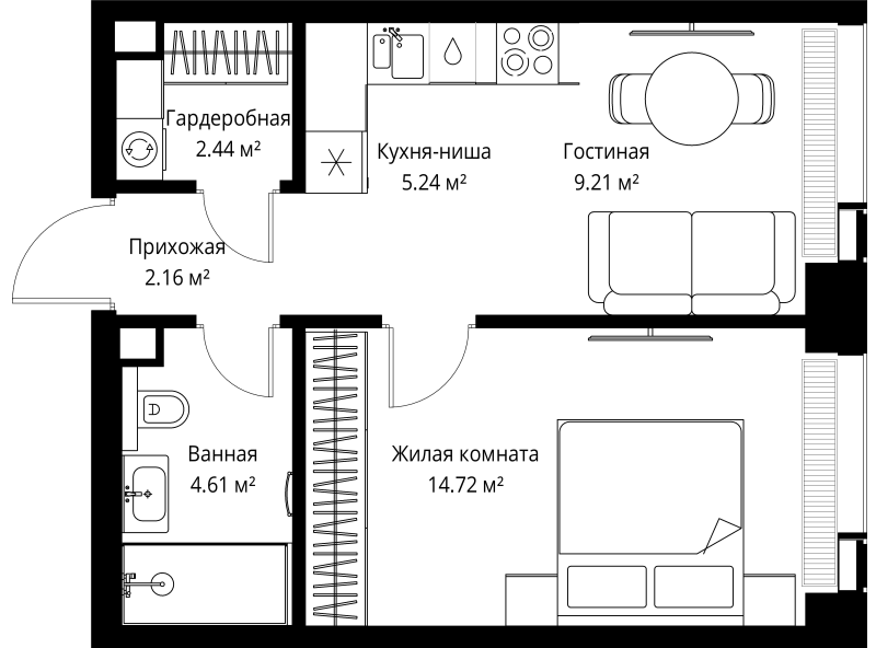 1 ккв 38,4 м²