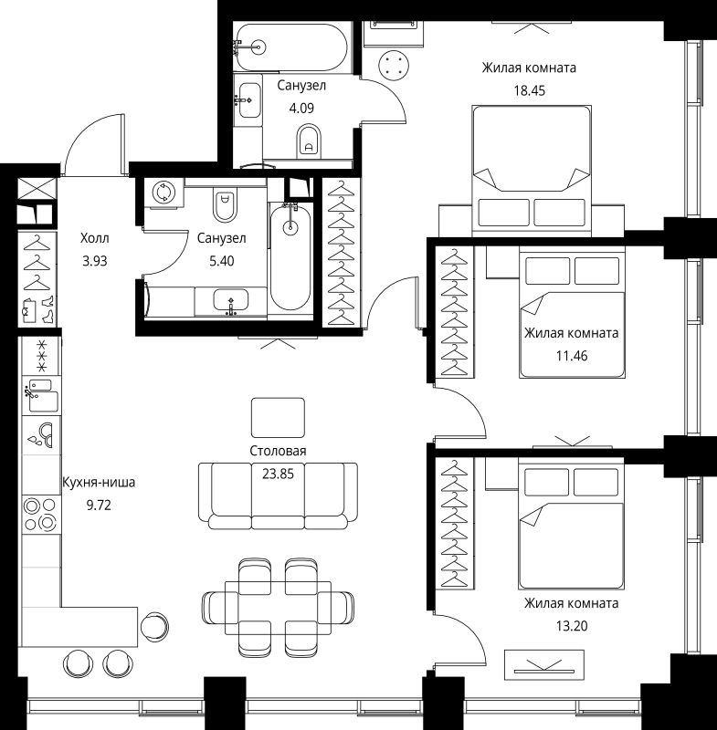 4 ккв (Евро) 90,1 м²