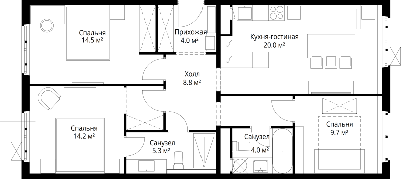 4 ккв (Евро) 80,5 м²