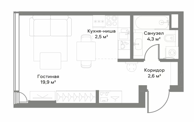 Студия 29,4 м²