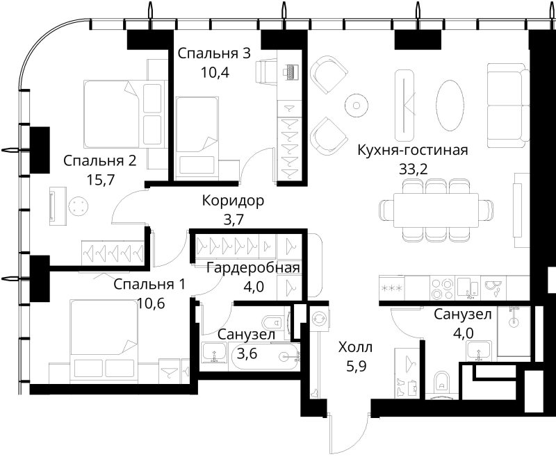 4 ккв (Евро) 91,1 м²