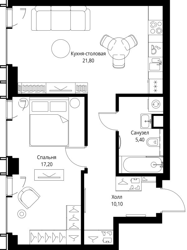 2 ккв (Евро) 54,5 м²