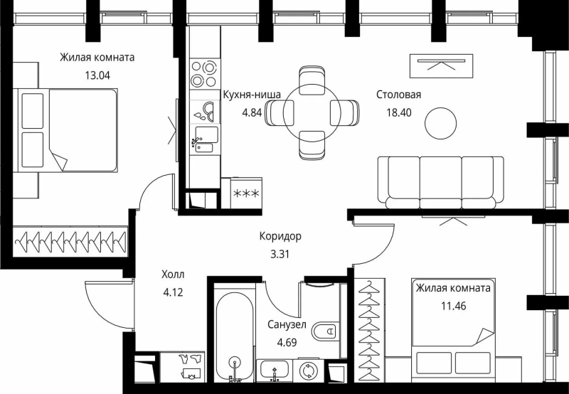 3 ккв (Евро) 59,9 м²