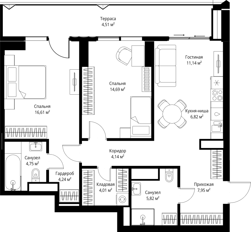 3 ккв (Евро) 84,7 м²