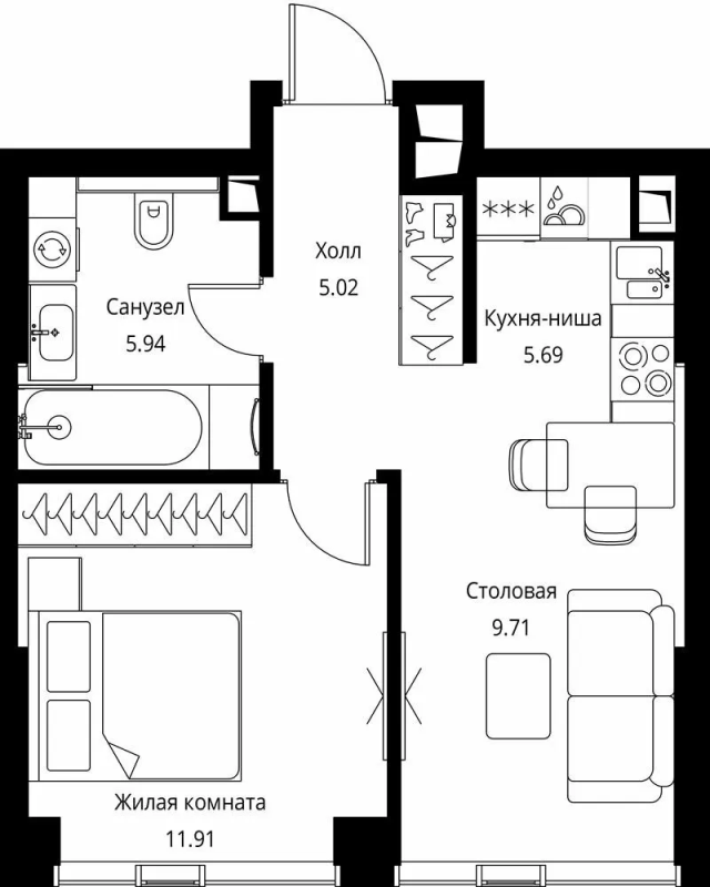2 ккв (Евро) 38,3 м²