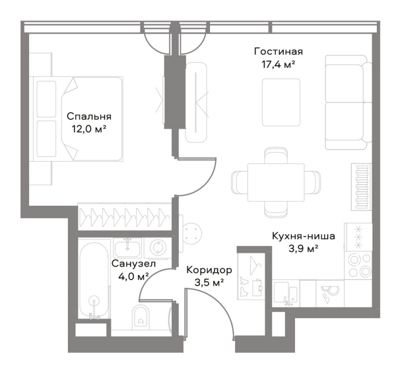 2 ккв (Евро) 41 м²