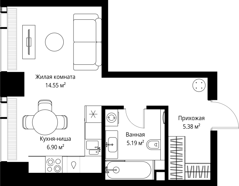 Студия 32 м²