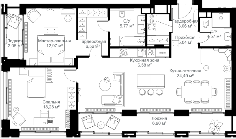3 ккв (Евро) 106,3 м²
