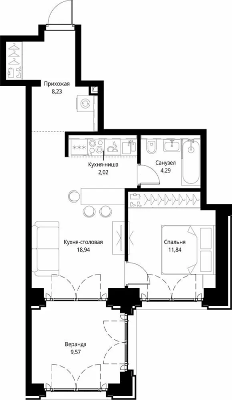 2 ккв (Евро) 54,9 м²