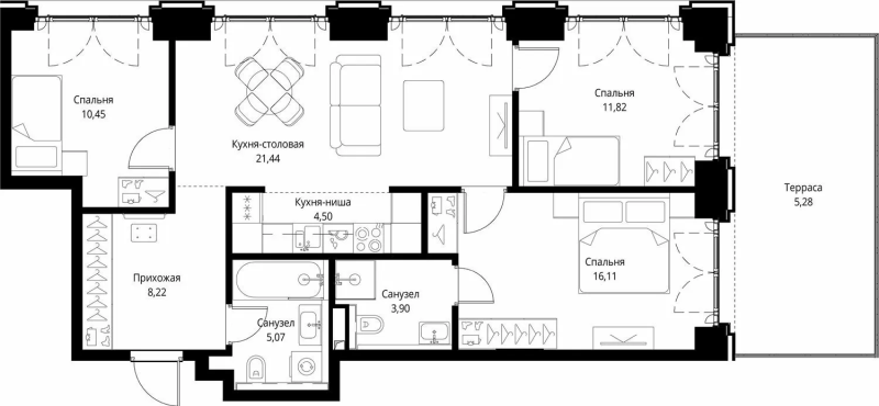 4 ккв (Евро) 86,8 м²