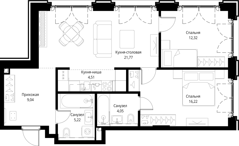 3 ккв (Евро) 73,1 м²
