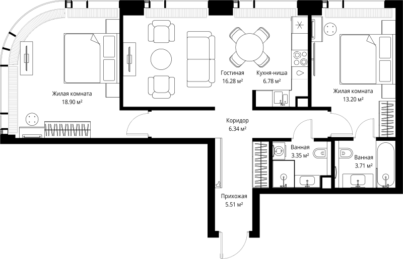 3 ккв (Евро) 74,1 м²