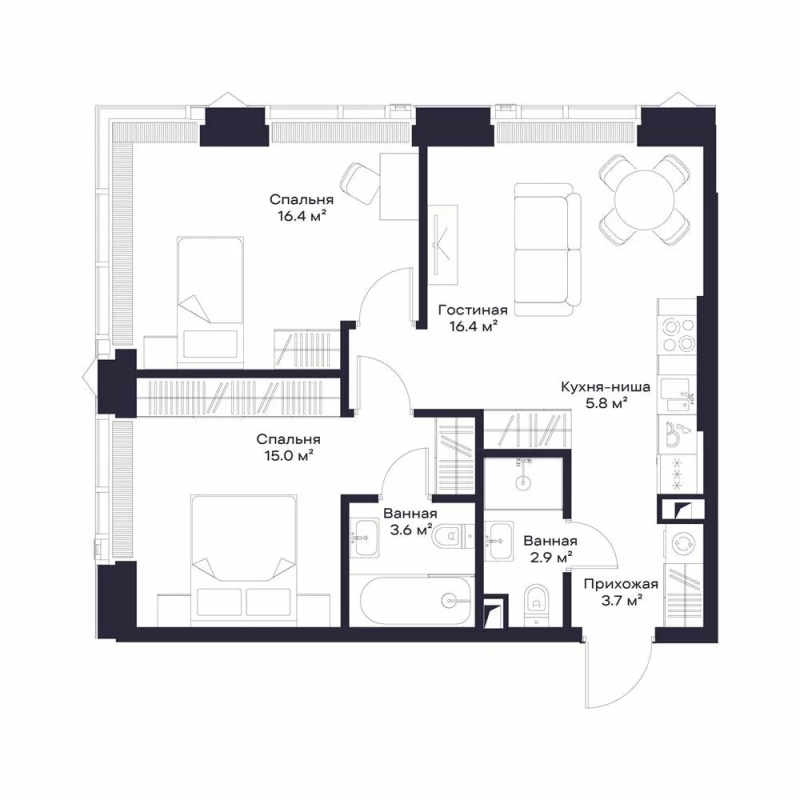 3 ккв (Евро) 63,1 м²