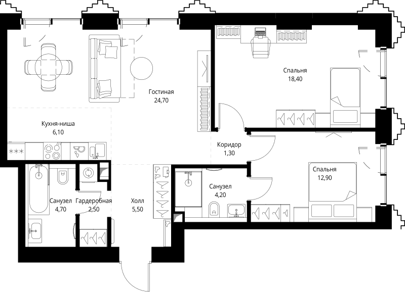 3 ккв (Евро) 80,9 м²