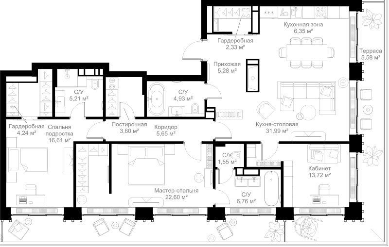 4 ккв (Евро) 141,4 м²