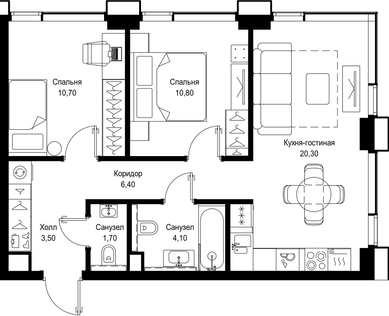 3 ккв (Евро) 57,5 м²