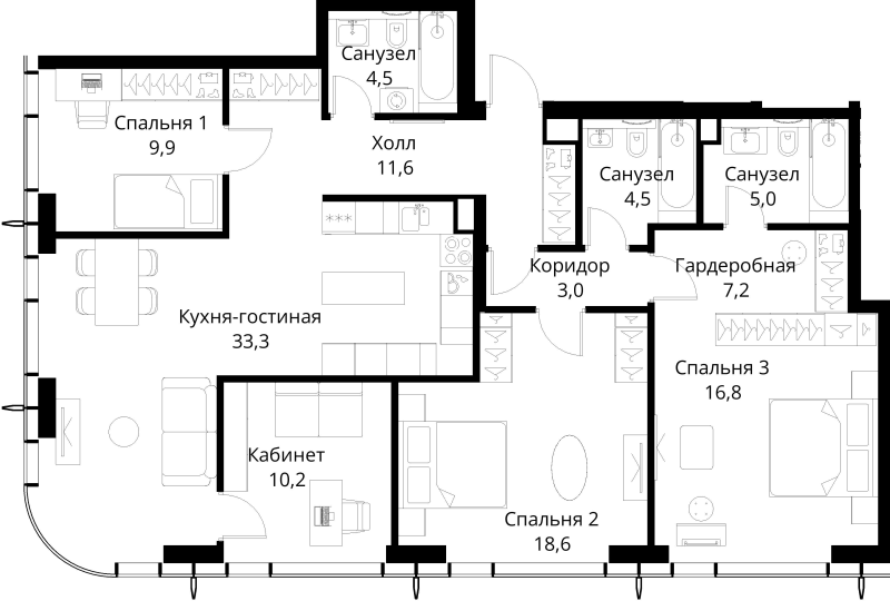 5 ккв (Евро) 124,6 м²
