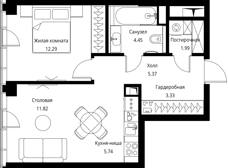 2 ккв (Евро) 45 м²