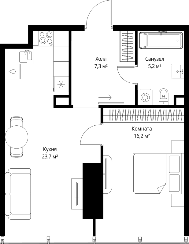 2 ккв (Евро) 52,4 м²