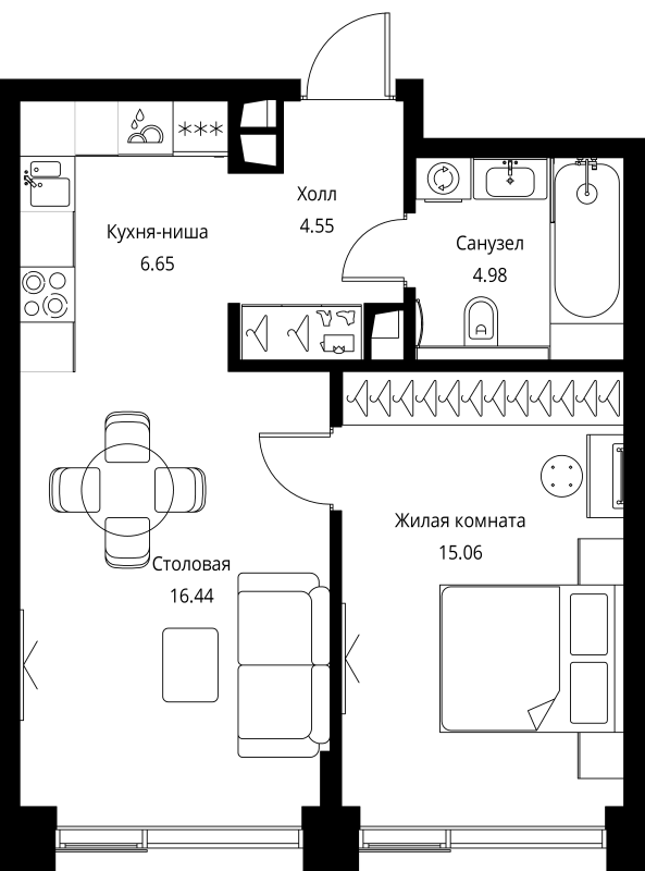 2 ккв (Евро) 47,7 м²