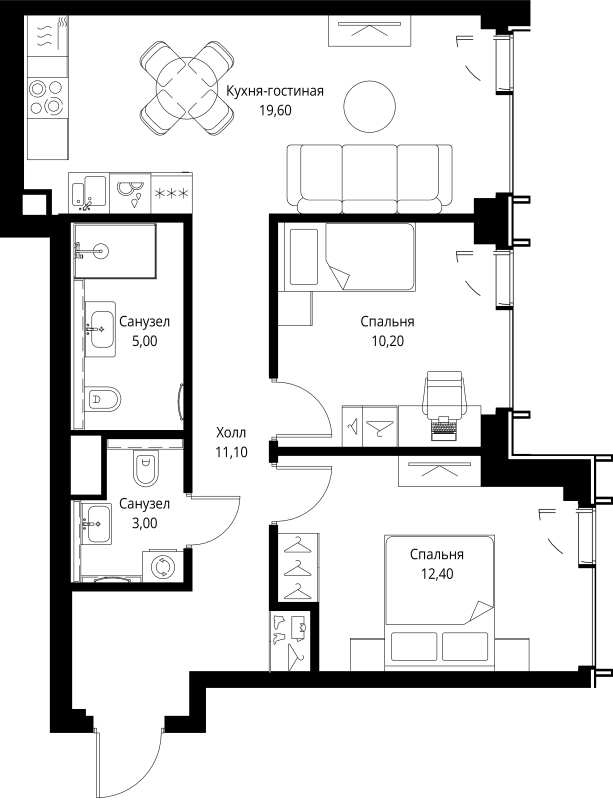 3 ккв (Евро) 62,9 м²