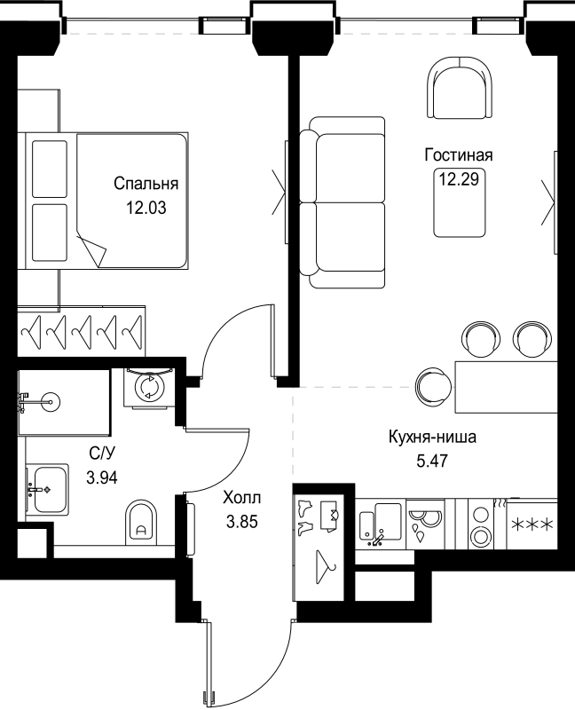 2 ккв (Евро) 37,6 м²
