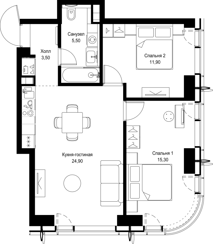 3 ккв (Евро) 61,1 м²