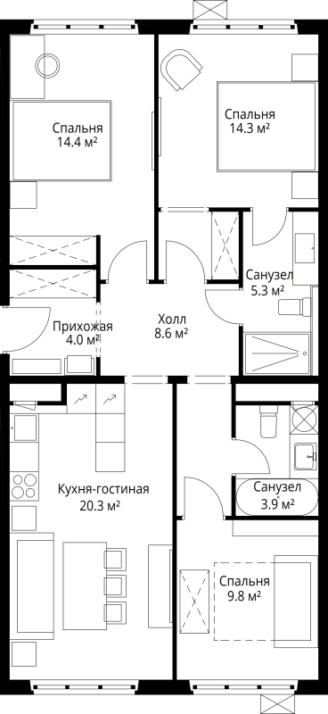 4 ккв (Евро) 80,6 м²