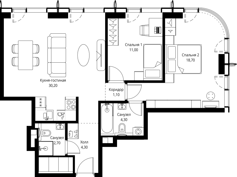 3 ккв (Евро) 72,3 м²