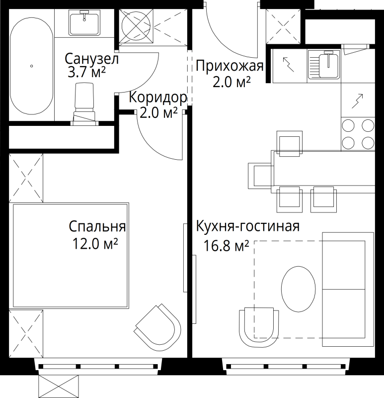 2 ккв (Евро) 36,5 м²