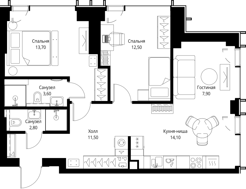 3 ккв (Евро) 67,8 м²