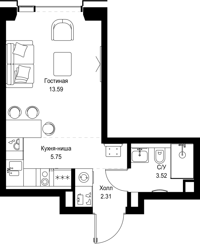 Студия 25,2 м²