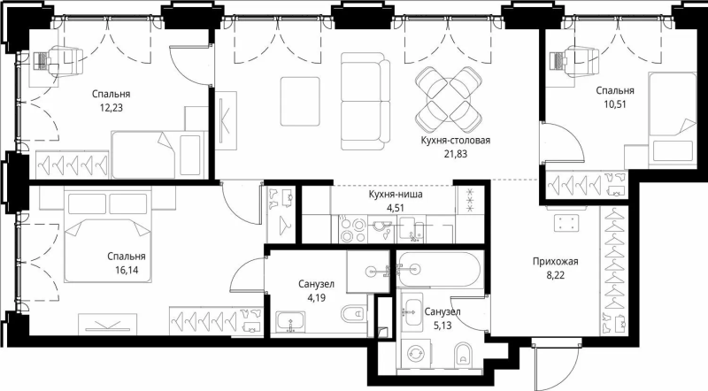 4 ккв (Евро) 82,8 м²