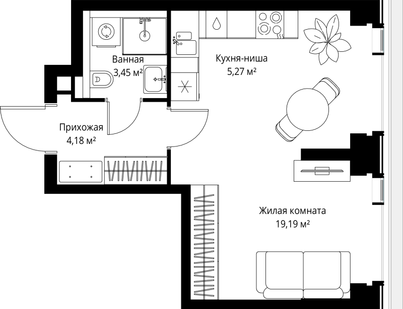 Студия 32,1 м²