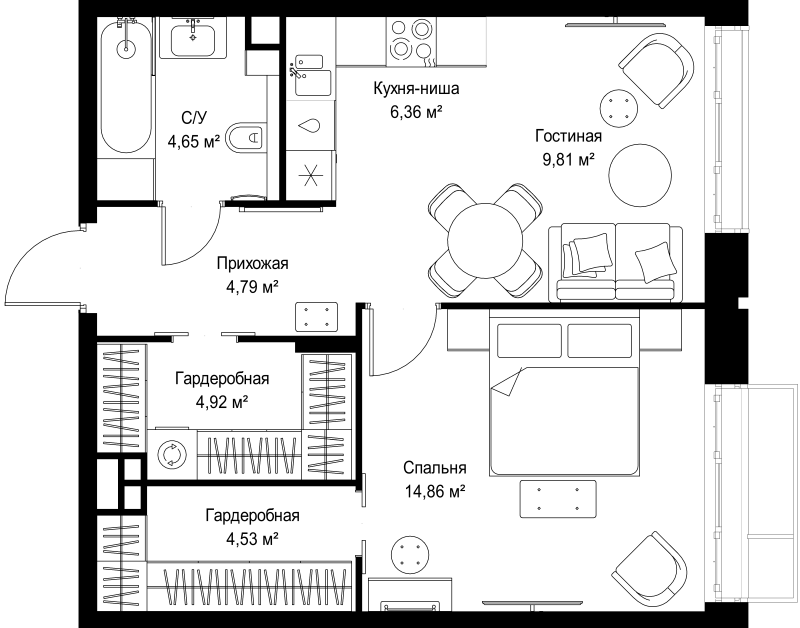 2 ккв (Евро) 49,9 м²