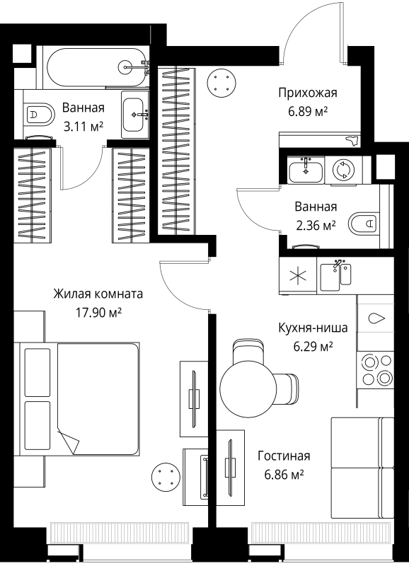 1 ккв 43,4 м²