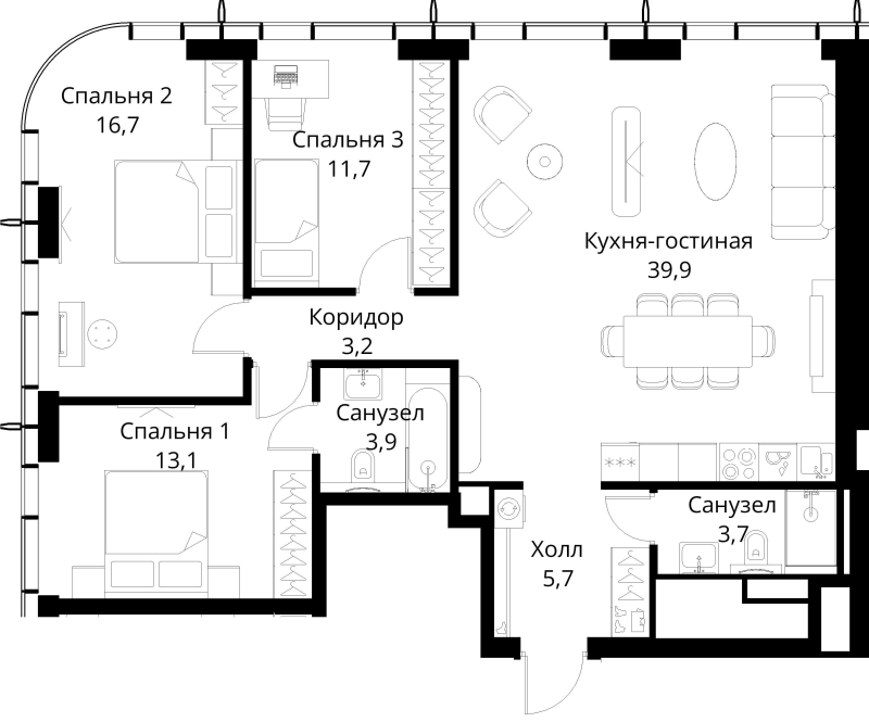 4 ккв (Евро) 97,9 м²