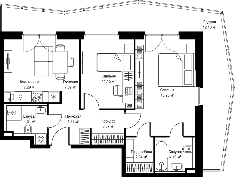 2 ккв 75,4 м²
