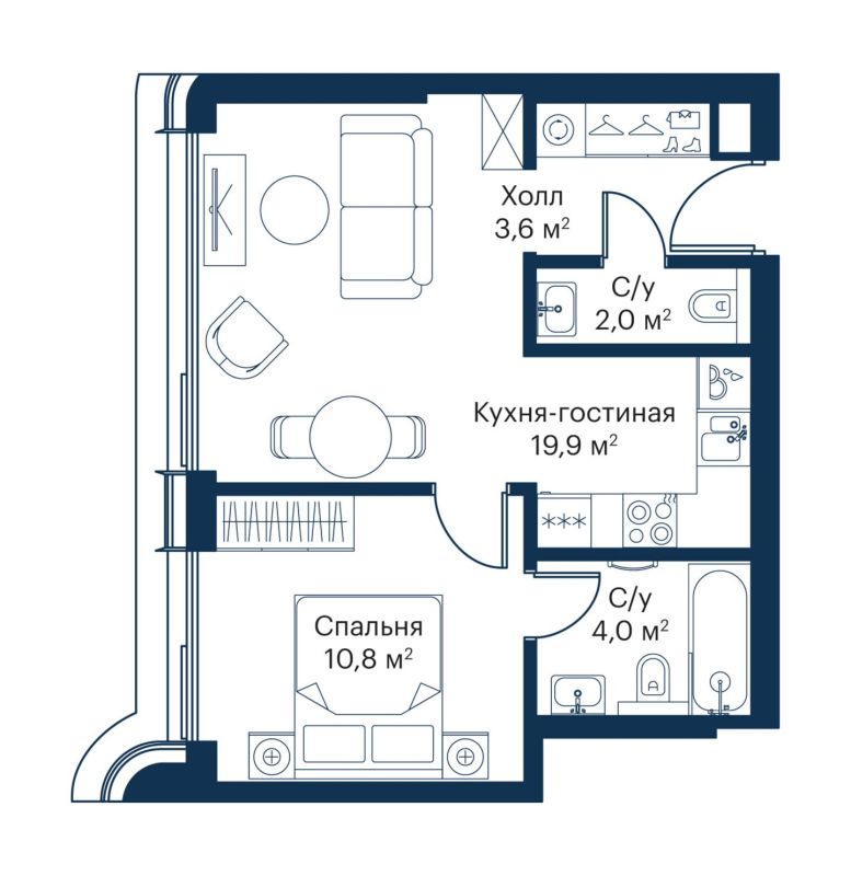 2 ккв (Евро) 38,7 м²