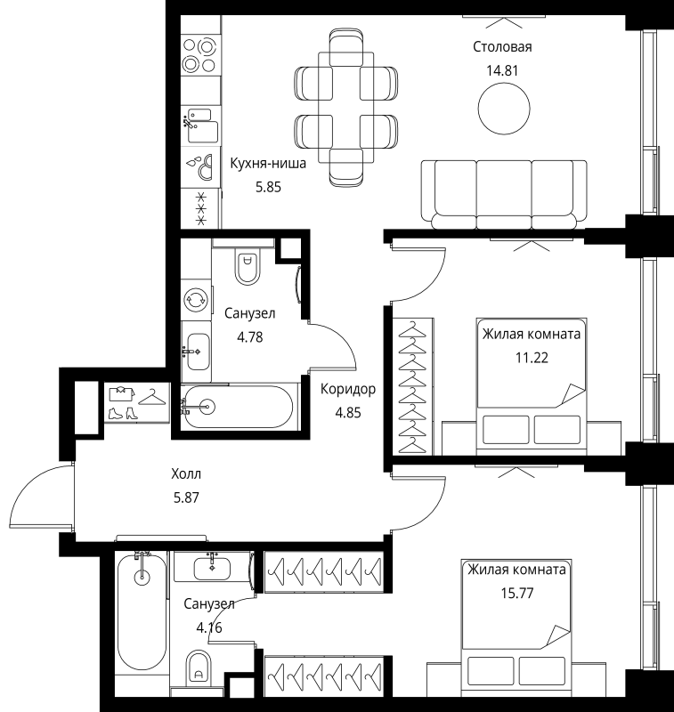 3 ккв (Евро) 67,3 м²