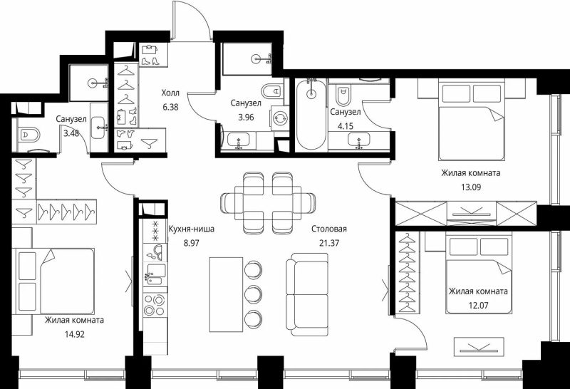 4 ккв (Евро) 88,4 м²