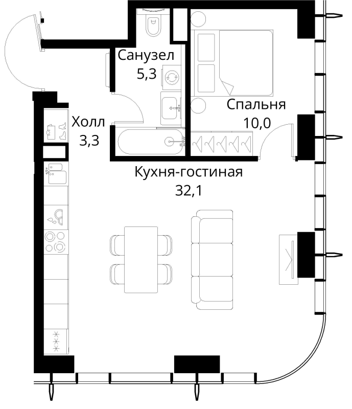 2 ккв (Евро) 50,7 м²