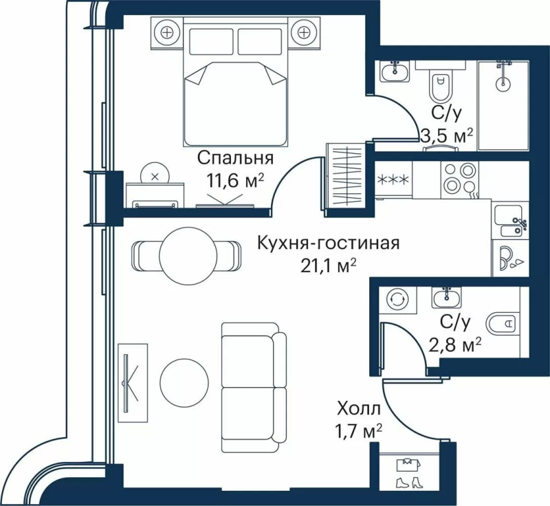 2 ккв (Евро) 39,5 м²