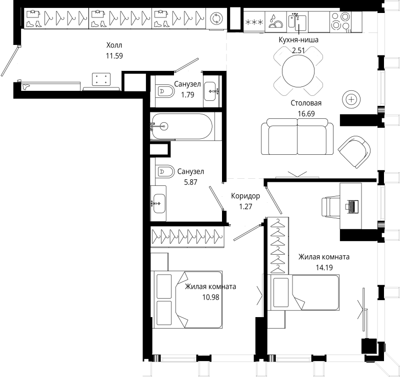 3 ккв (Евро) 65,3 м²