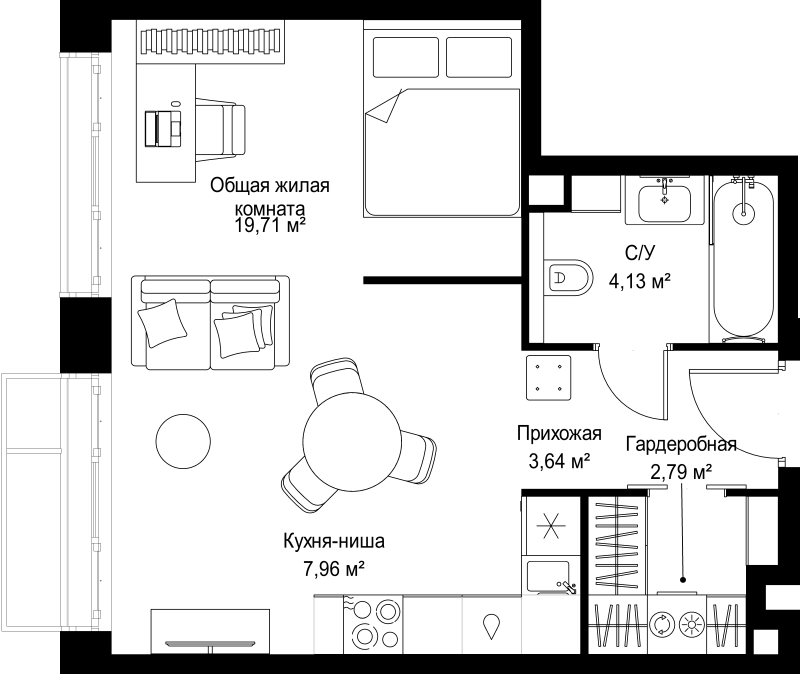 Студия 38,2 м²