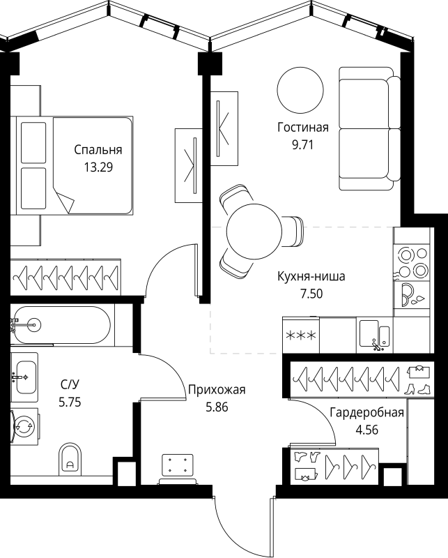 2 ккв (Евро) 46,7 м²
