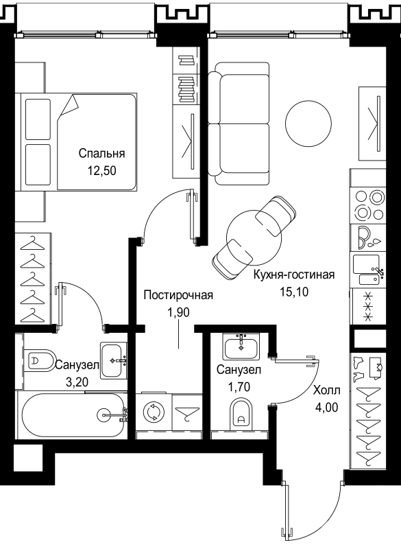 2 ккв (Евро) 38,4 м²